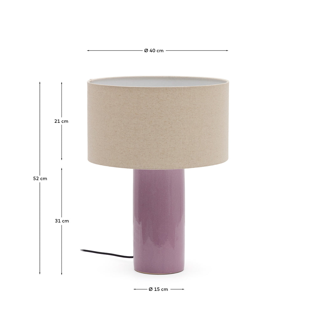 Lampe de table Toneric en céramique avec finition lilas et coton