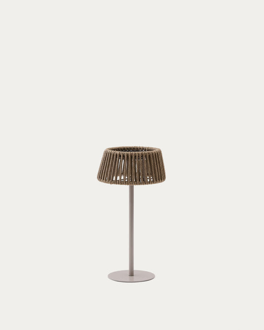 Lámpara de mesa solar para exterior Aldet de cuerda jaspeada beige y pie de metal beige