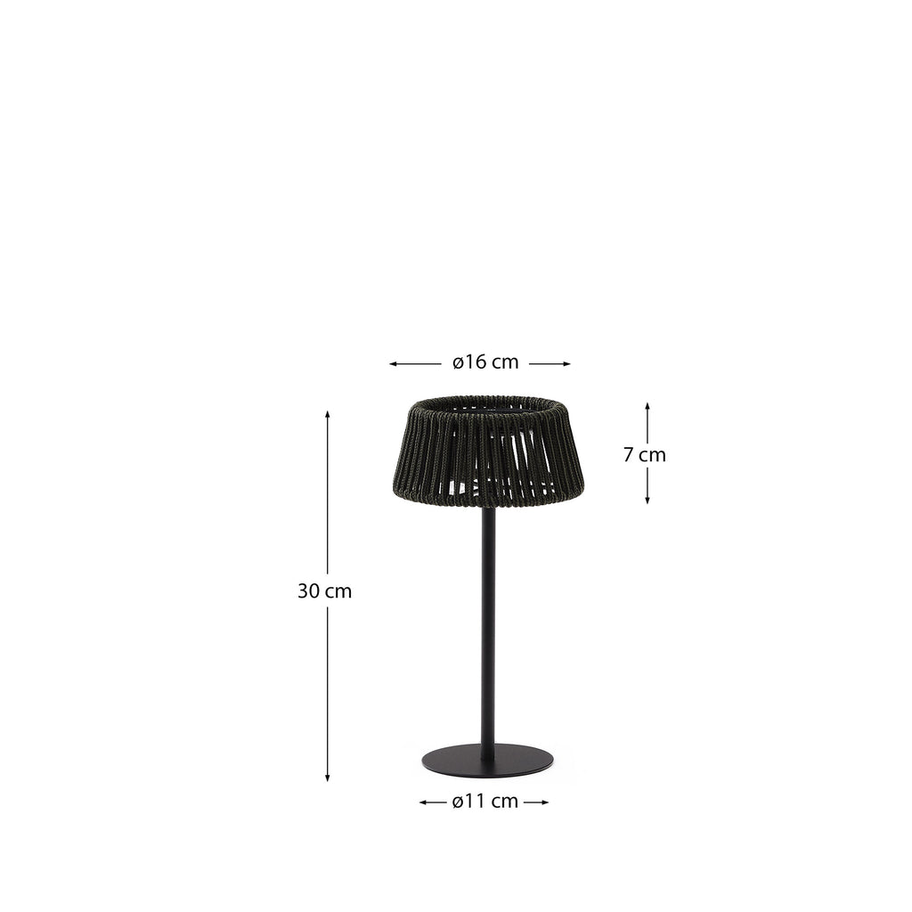 Lámpara de mesa solar para exterior Aldete de cuerda jaspeada negro y verde y pie de metal negro