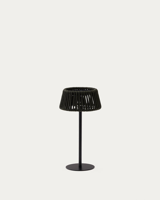 Lámpara de mesa solar para exterior Aldet de cuerda jaspeada negro y verde y pie de metal negro