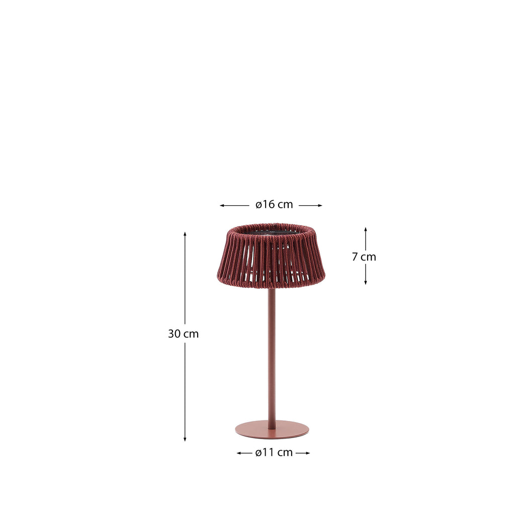 Lámpara de mesa solar para exterior Aldet de cuerda jaspeada terracota y pie de metal terracota