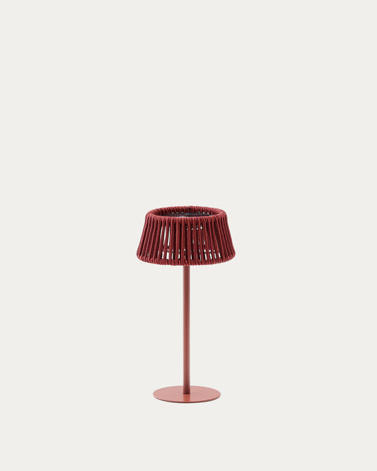 Lámpara de mesa solar para exterior Aldet de cuerda jaspeada terracota y pie de metal terracota
