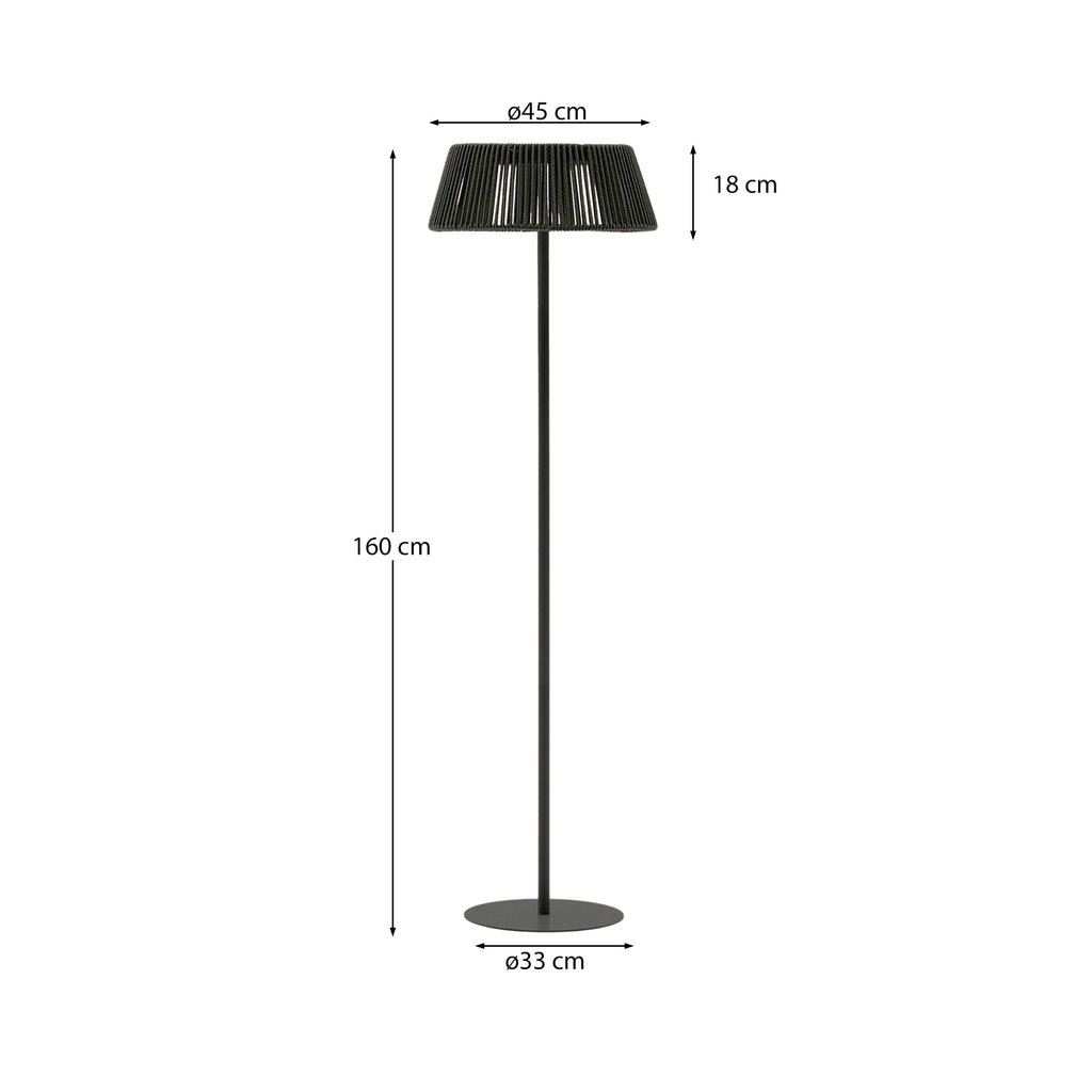 Lámpara de pie solar para exterior Aldet de cuerda jaspeada negro y verde y pie de metal negro Ø46 cm