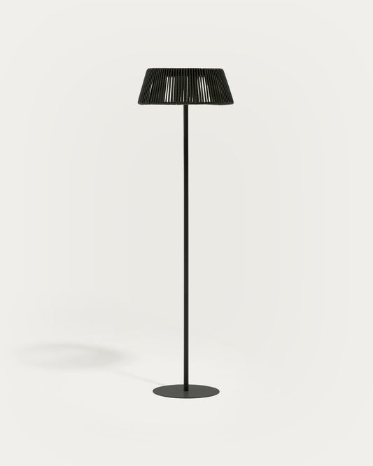 Lámpara de pie solar para exterior Aldet de cuerda jaspeada negro y verde y pie de metal negro Ø46 cm