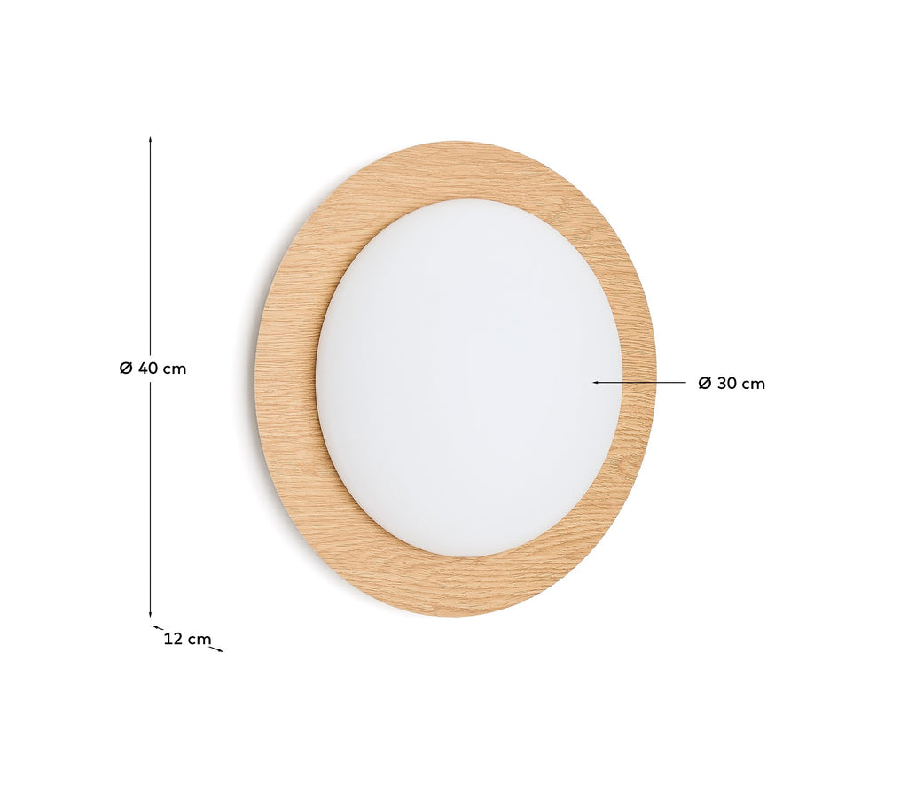 Plafó Novae d'acer raspallat efecte fusta clara i vidre esmerilat Ø 40 cm