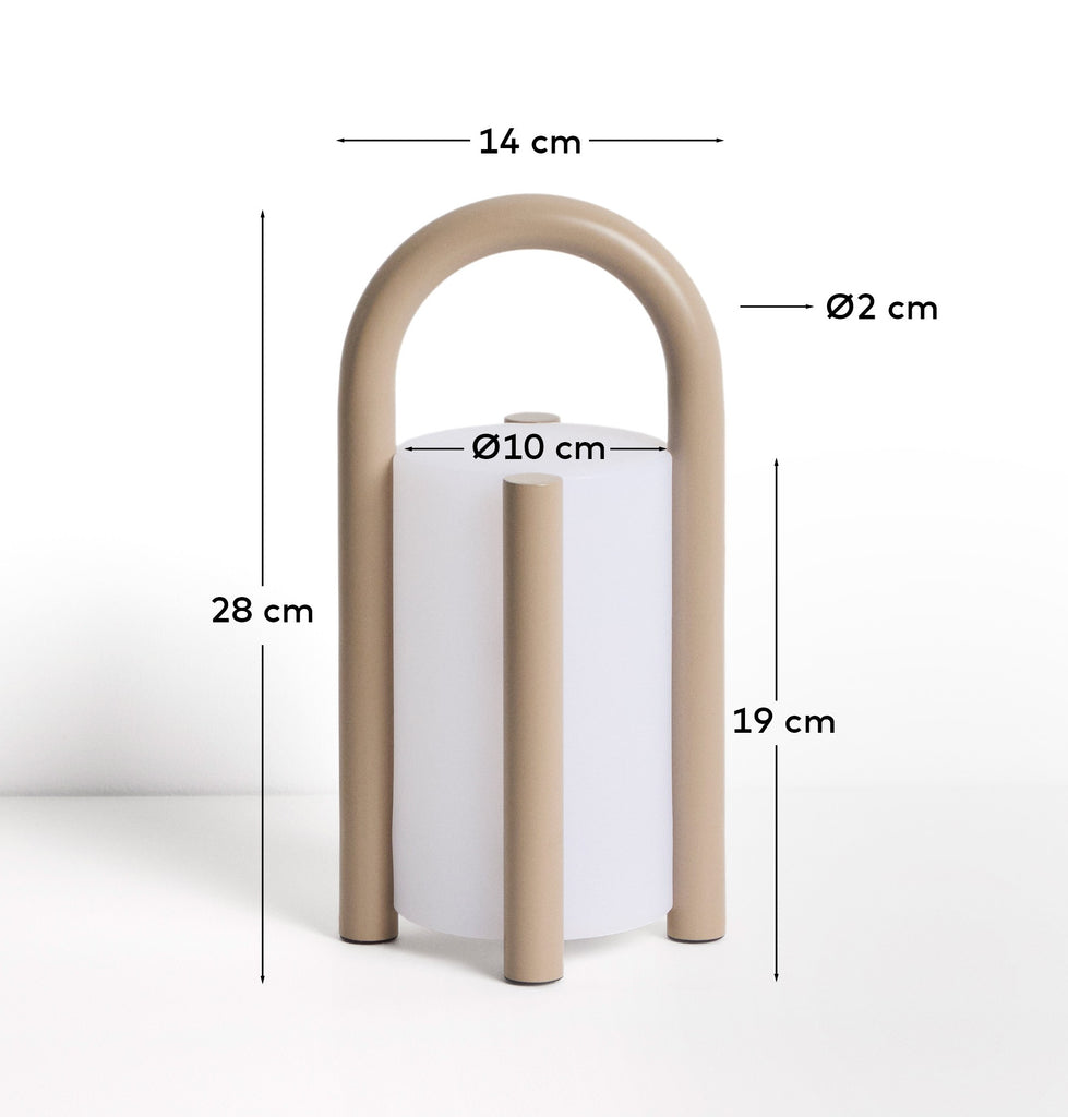Lámpara de mesa pequeña portátil Leros de polietileno y acero topo