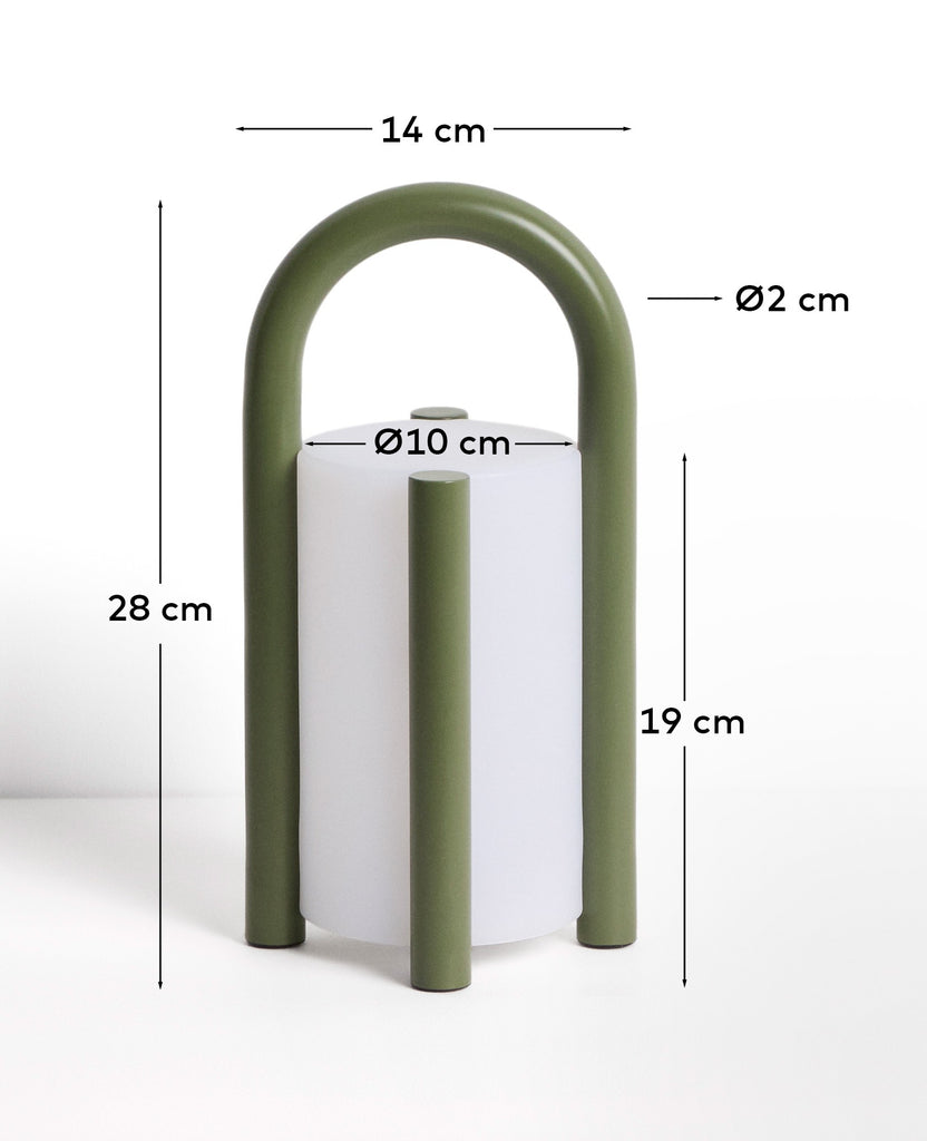 Llum de taula petita portàtil Leros de polietilè i acer verd