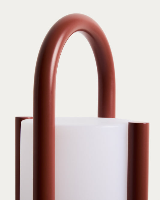 Grande lampe de table portable Leros en polyéthylène et acier terracotta
