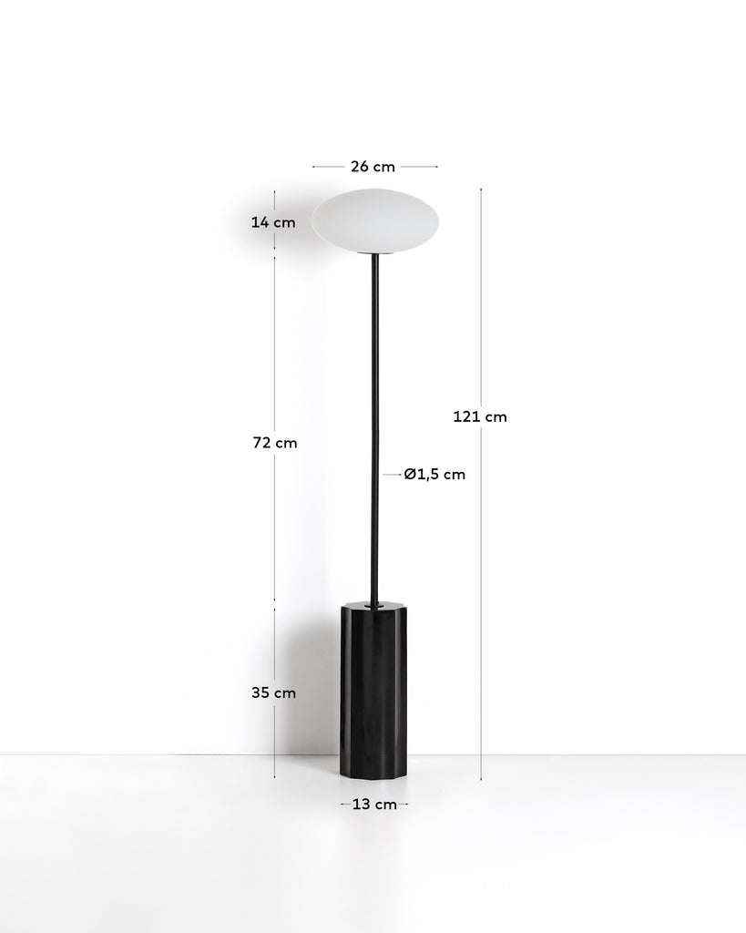 Llum de peu Idela de vidre fumat i marbre negre