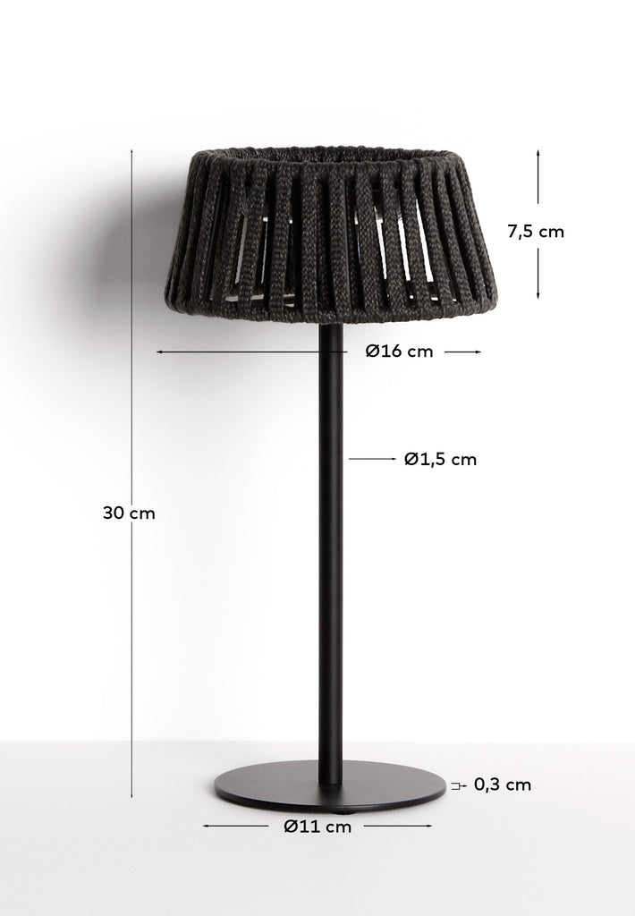 Lámpara de mesa solar para exterior Aldet de cuerda plana y pie de metal negro