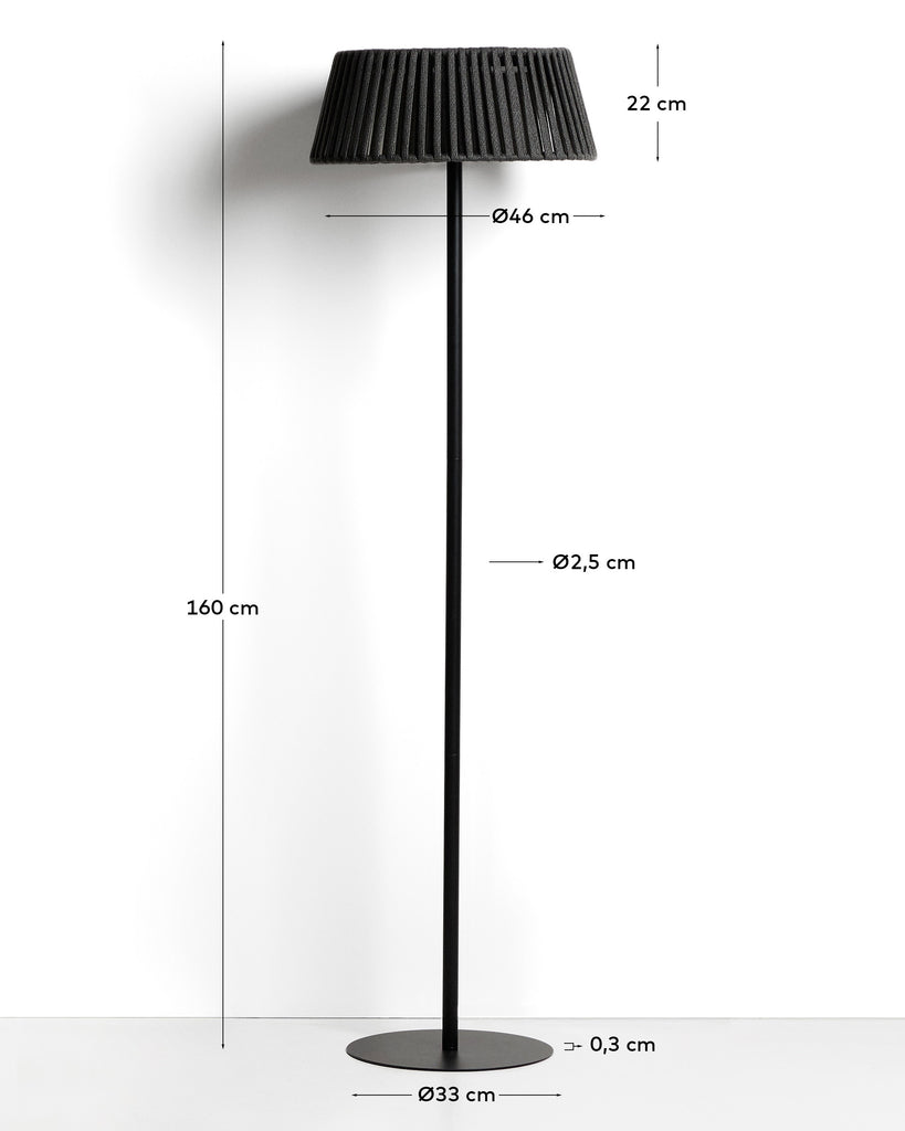 Llum de peu solar per a exterior Aldet de corda plana i peu de metall negre Ø46 cm
