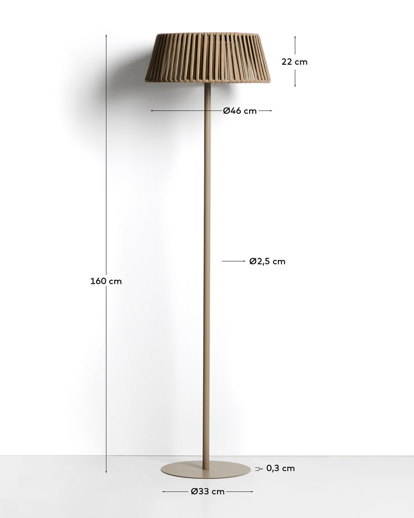 Lámpara de pie solar para exterior Aldet de cuerda plana y pie de metal beige Ø46 cm