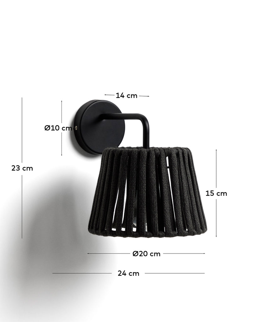 Aplic de paret per a exterior Aldet de corda plana i metall negre