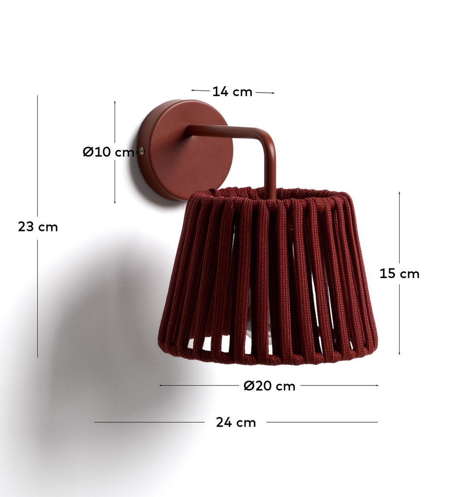 Aplic de paret per a exterior Aldet de corda plana i metall terracota