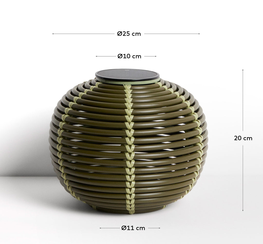 Llum de taula solar per a exterior Garoina LED de rotang sintètic verd Ø28 cm
