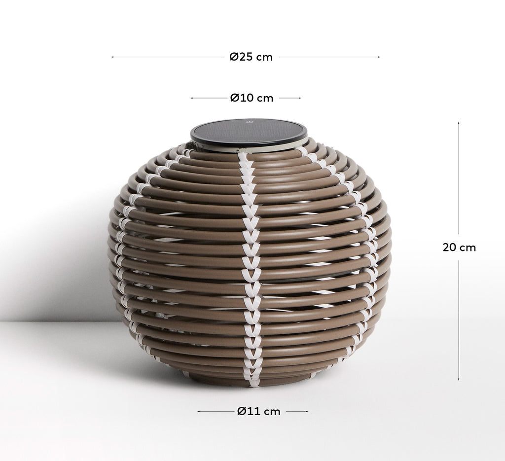 Llum de taula solar per a exterior Garoina LED de rotang sintètic taupe Ø28 cm