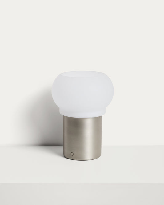 Llum de taula portàtil LED Leruna de vidre glacejat i metall amb acabat galvanitzat Ø 20 cm