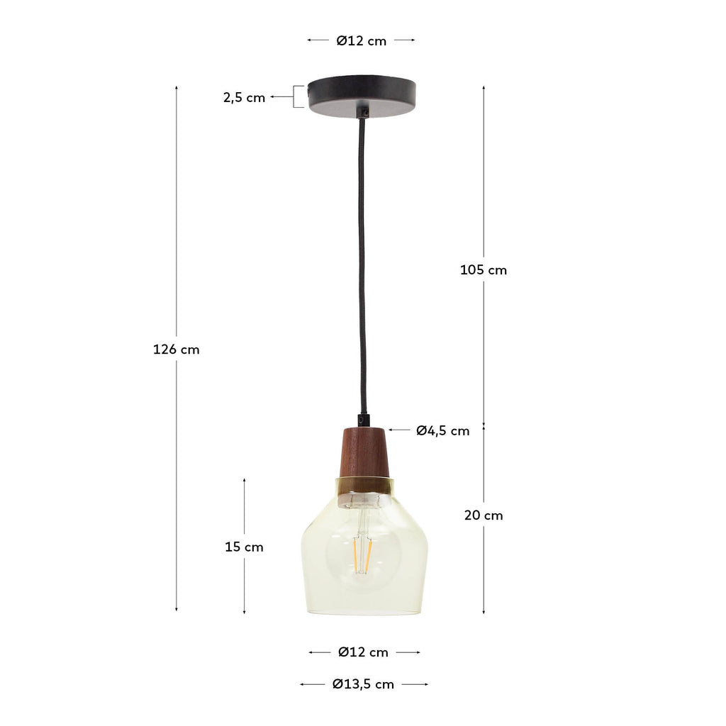 Lámpara de techo Silex de cristal verde y madera de nogal Ø 13 cm
