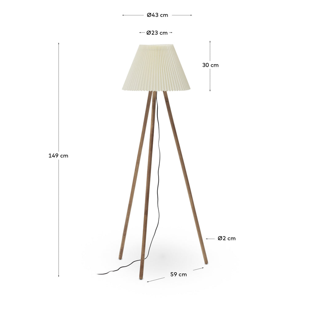 Lámpara de pie Benicarlo de madera de caucho con acabado natural y beige