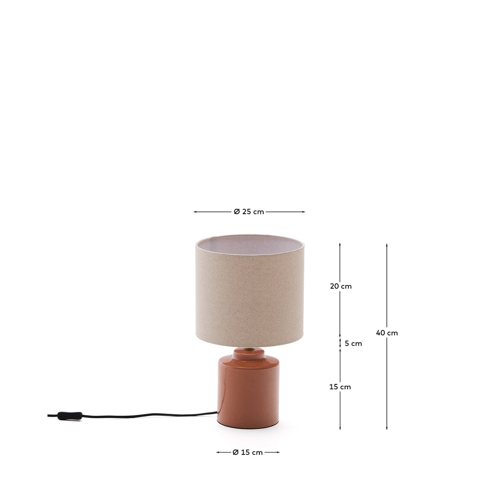 Lámpara de mesa Daeli de cerámica con acabado naranja y algodón beige