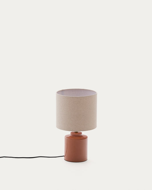 Lámpara de mesa Daeli de cerámica con acabado naranja y algodón beige