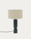 Lampe de table Vex en marbre vert et abat-jour en lin gris.