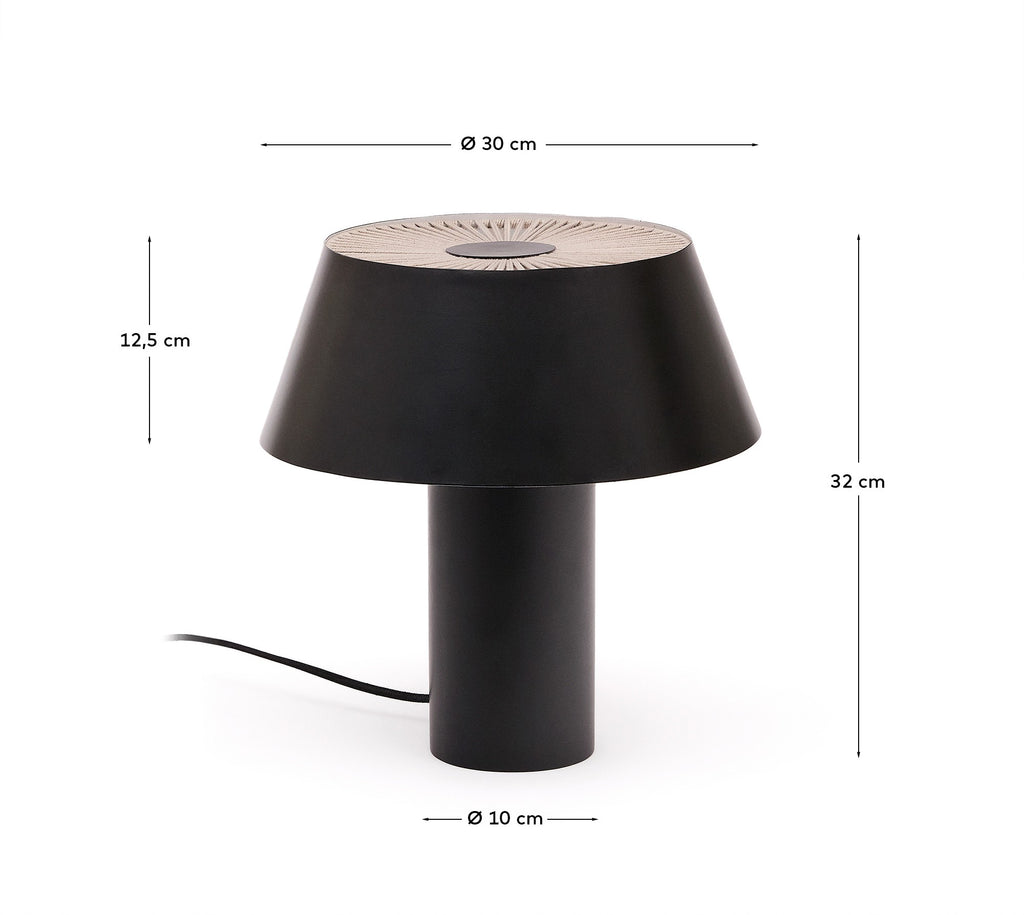 Llum de taula Ancare de metall negre i corda beix