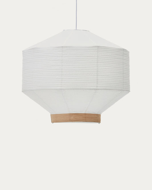 Pantalla para lámpara de techo Hila de papel blanco y chapa de madera natural Ø 80 cm
