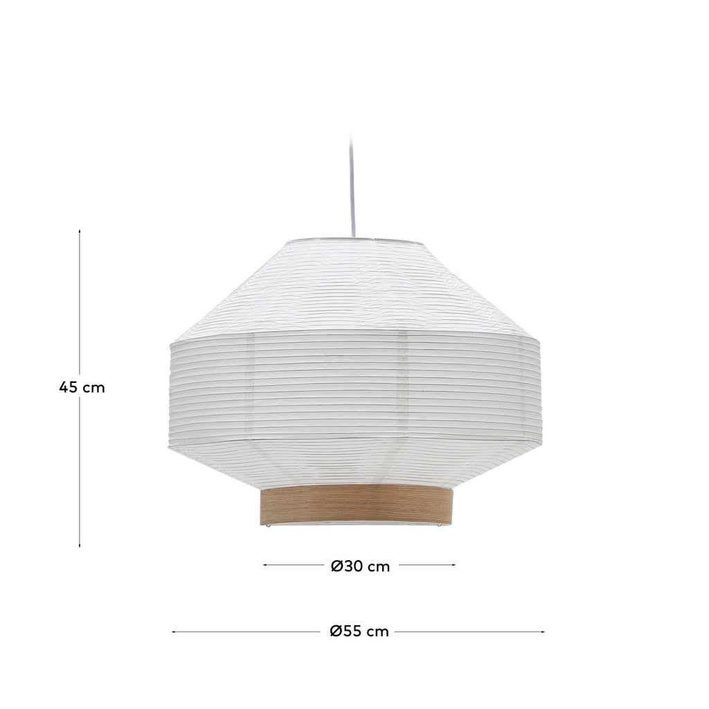Pantalla per a llum de sostre Hila de paper blanc i xapa de fusta natural Ø 55 cm
