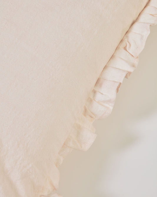 Funda coixí Nacha de cotó i lli rosa 45 x 45 cm