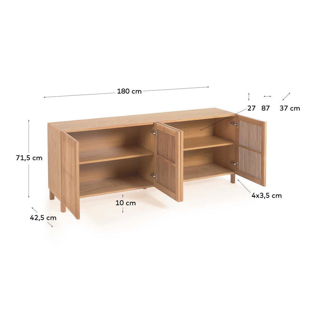 Aparador Beyla de 4 portes de fusta massissa de freixe i xapa de roure 180 x 71,5 cm FSC 100%