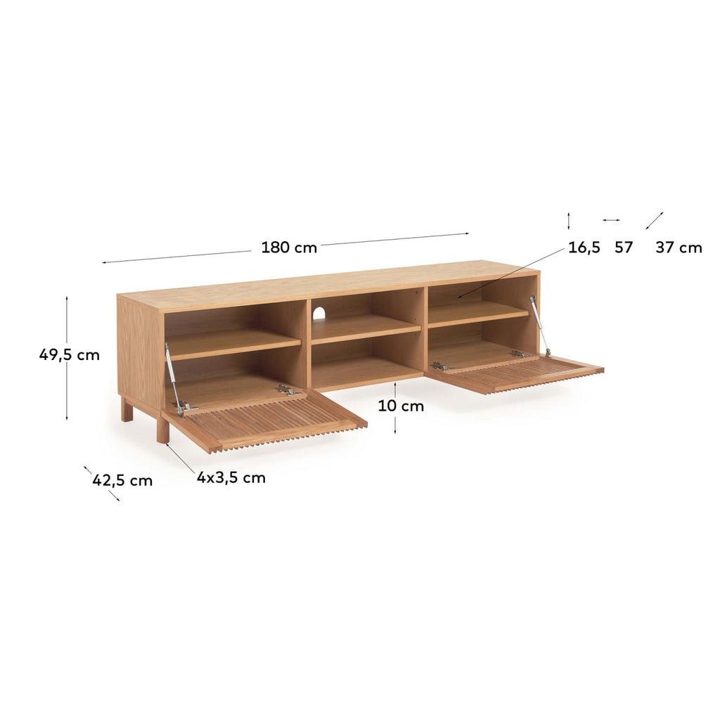 Moble TV Beyla de 2 portes de fusta massissa de freixe i xapa de roure 180 x 49,5 cm FSC 100%