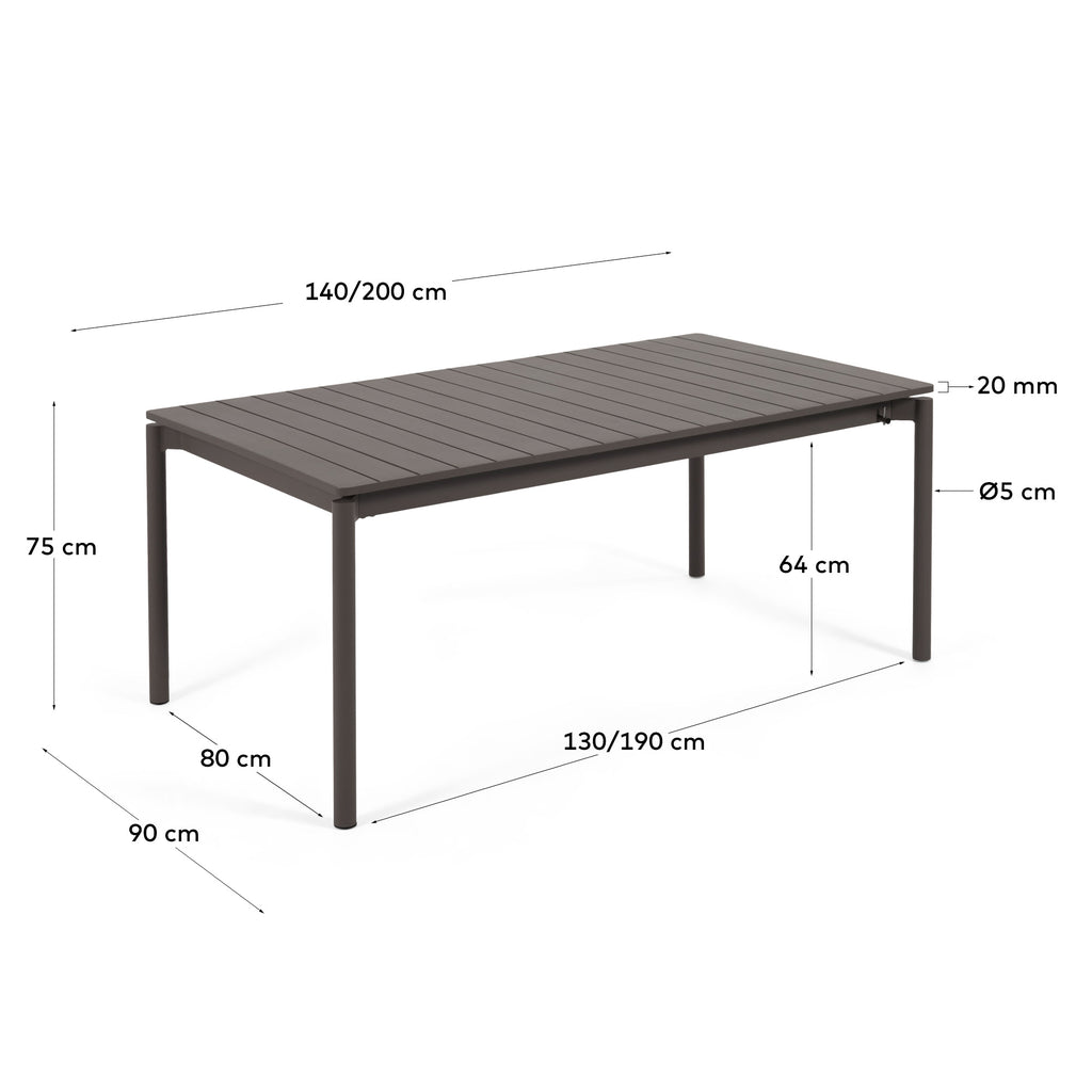 Mesa extensible de exterior Zaltana de aluminio con acabado gris oscuro mate 140(200)x90cm