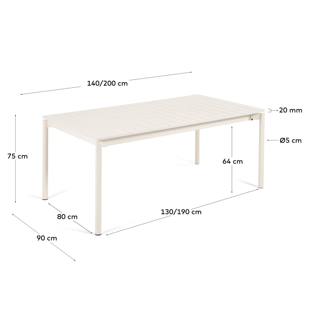 Taula extensible d'exterior Zaltana d'alumini amb acabat gris clar 140 (200) x 90 cm