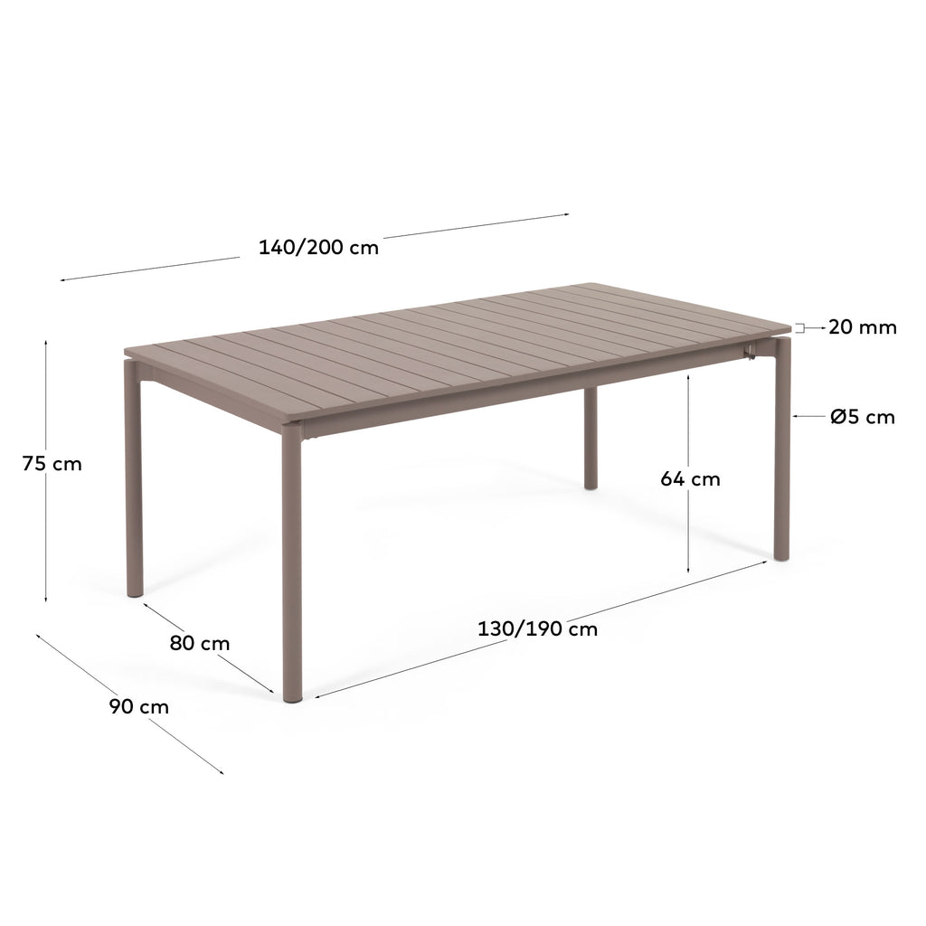 Table de jardin extensible Zaltana en aluminium marron mat 140 (200) x 90 cm