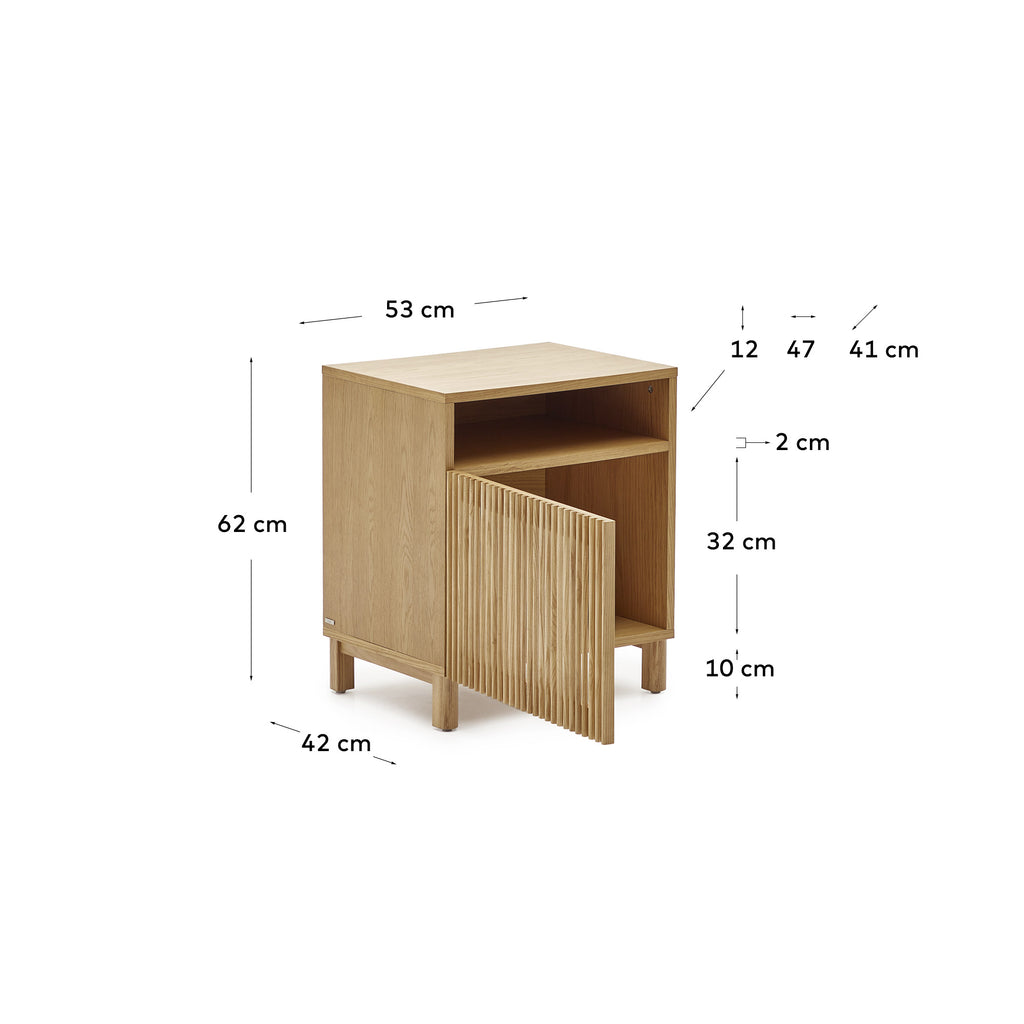 Tauleta de nit Beyla de fusta massissa de freixe i xapa de roure 53 x 62 cm FSC 100%