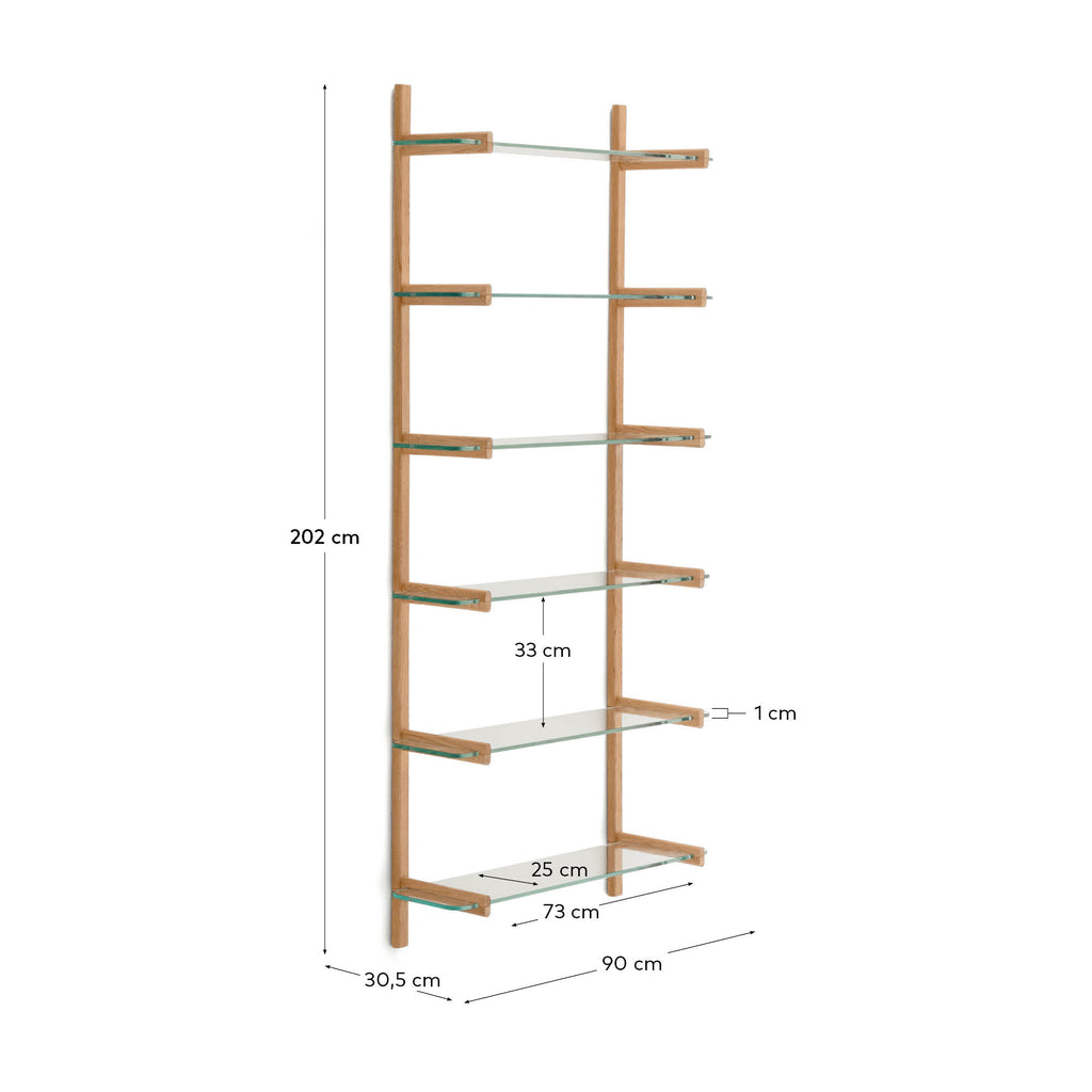 Prestatgeria modular Sitra 6 balda de vidre i fusta massissa roure 90 cm FSC Mix Credit