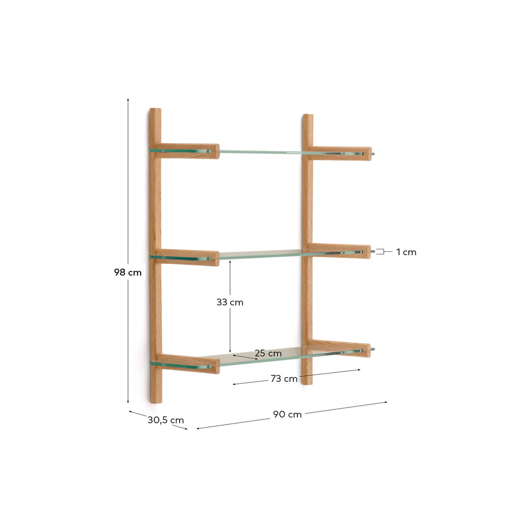 Prestatgeria modular Sitra 3 balda de vidre i fusta massissa roure 90 cm FSC Mix Credit