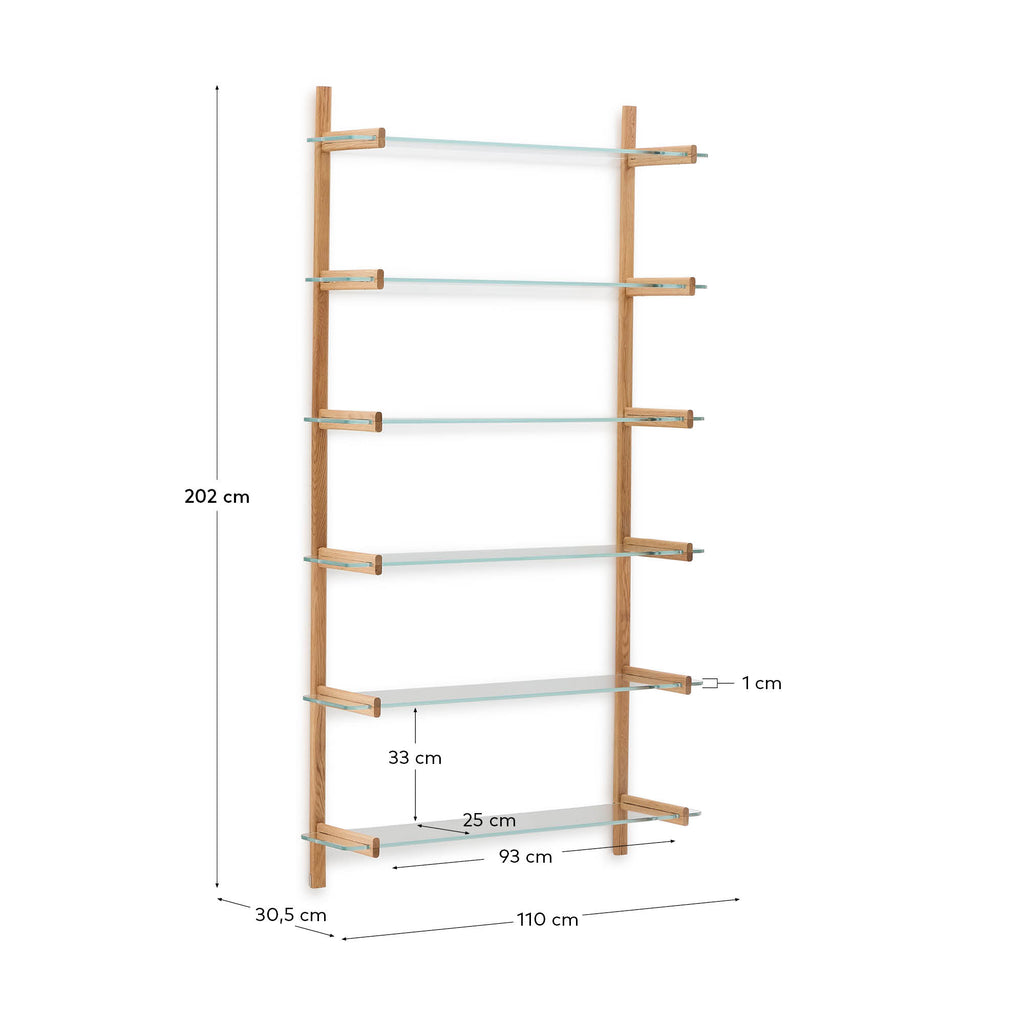 Prestatgeria modular Sitra 6 balda de vidre i fusta massissa roure 110 cm FSC Mix Credit