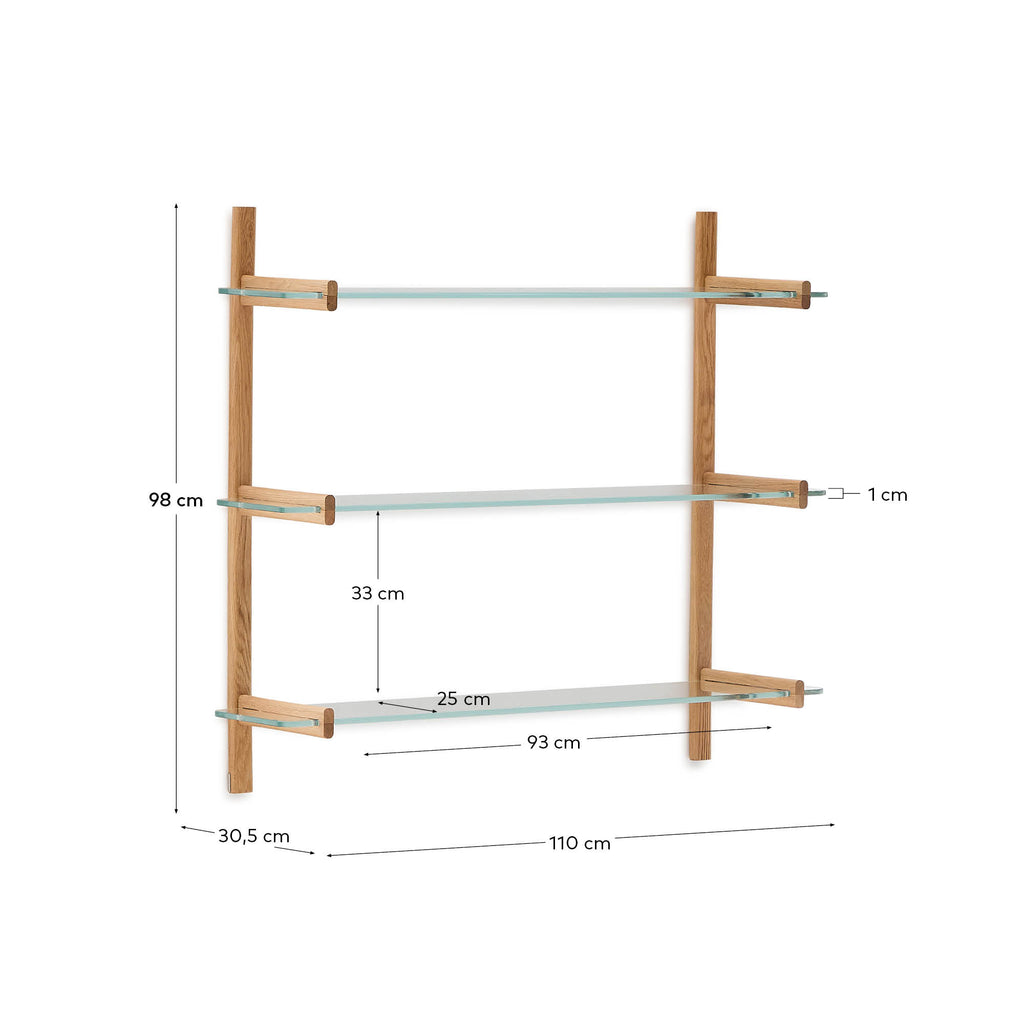 Prestatgeria modular Sitra 3 balda de vidre i fusta massissa roure 110 cm FSC Mix Credit