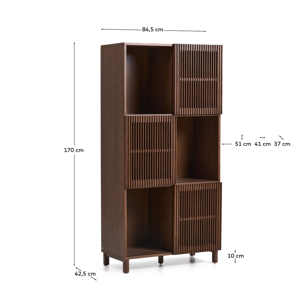 Prestatgeria Beyla de xapa i fusta massissa de freixe amb acabat en to noguera 84,5x170 cm FSC 100%