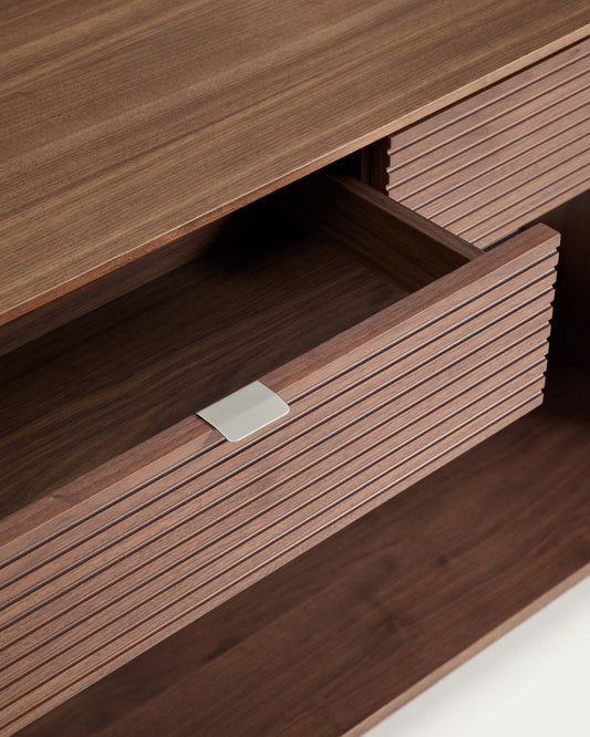 Consola Norlen con 2 cajones y balda de chapa de nogal FSC Mix Credit 120 x 81 cm