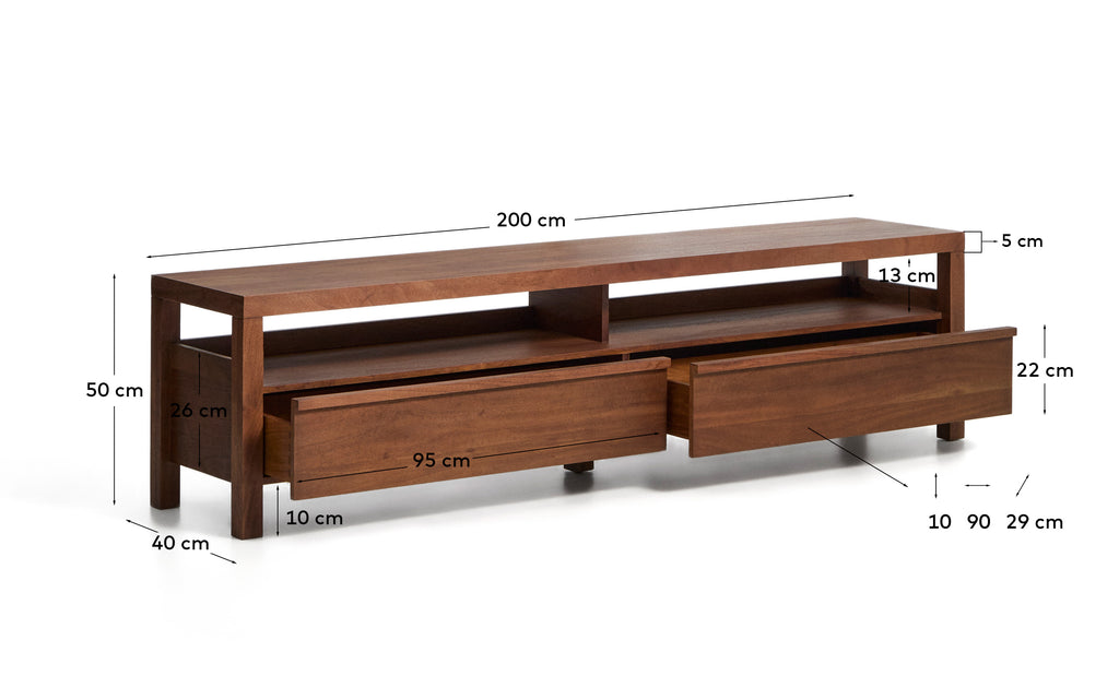 Moble TV Norani de fusta massissa i xapa d’acàcia 200 x 50 cm