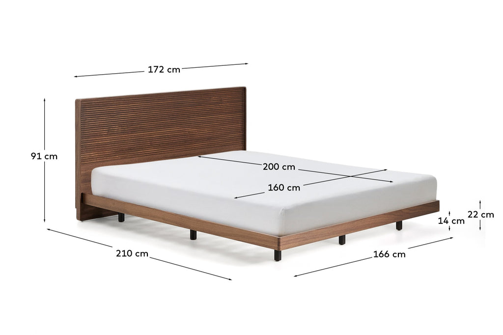 Llit Norlen de xapa de noguera amb acabat fosc i llum LED per a llit de 160x200 cm FSC Mix Credit