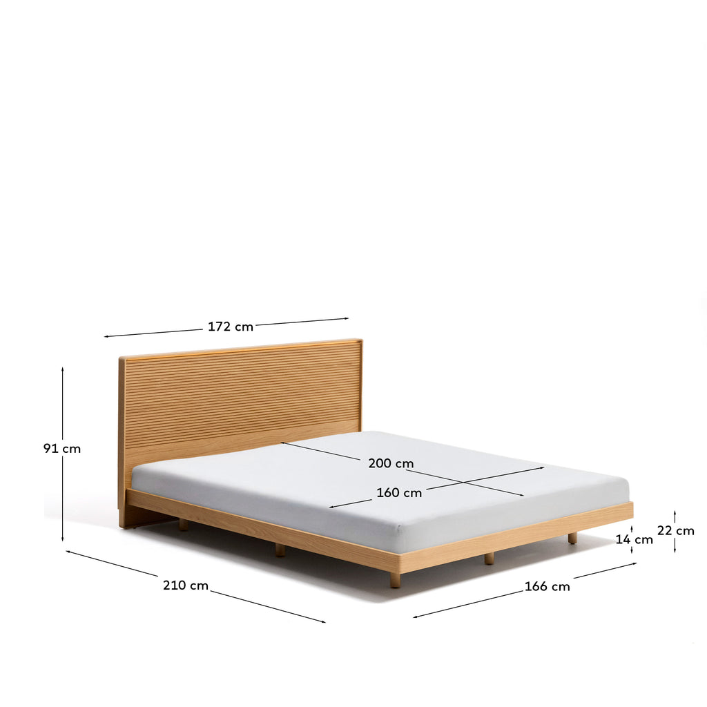 Cama Norlen de chapa de roble con acabado en tono natural y luz LED para colchón de 160 x 200 cm FSC Mix Credit