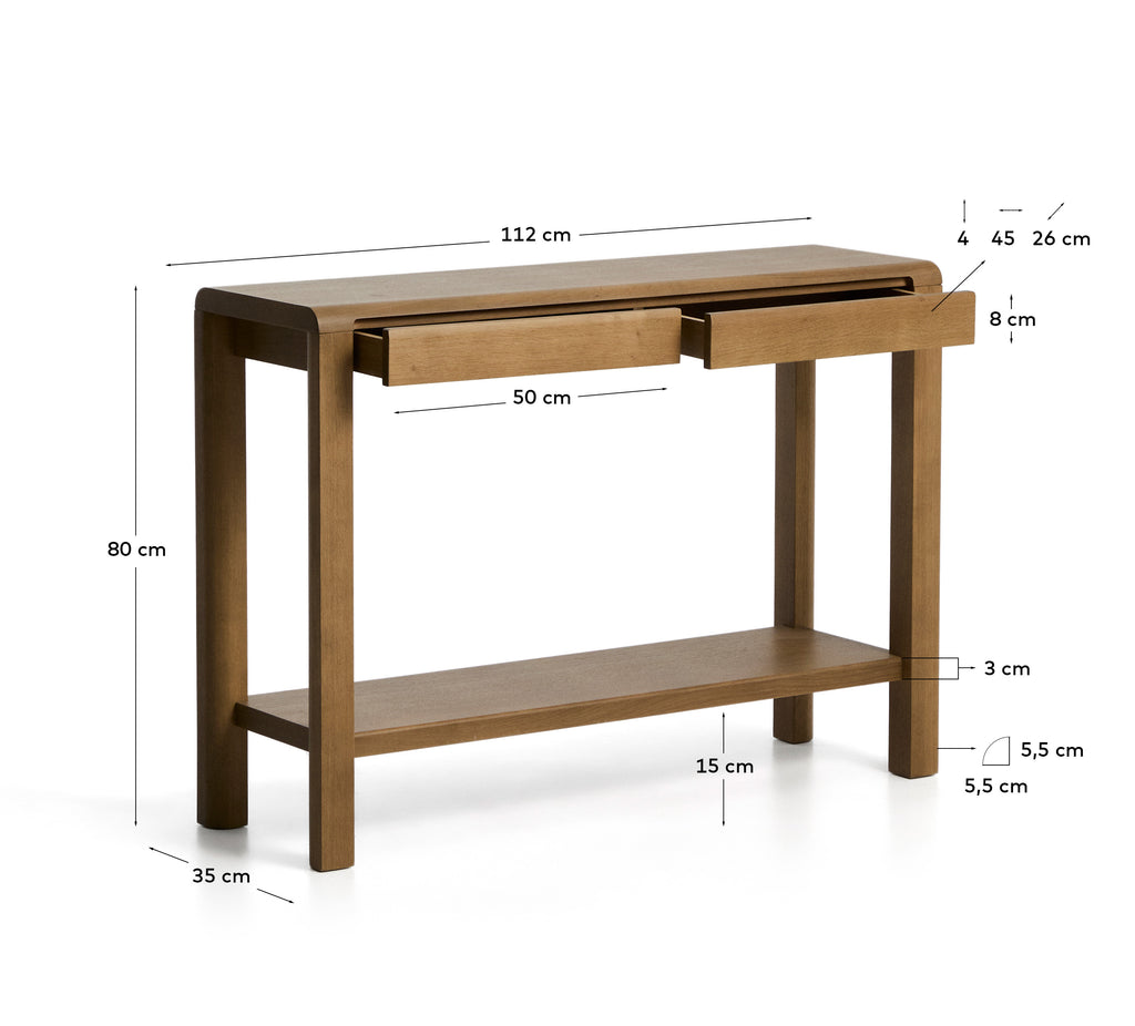 Consola Arelida de chapa y madera maciza de roble acabado marrón claro 112 x 80 cm FSC Mix Credit