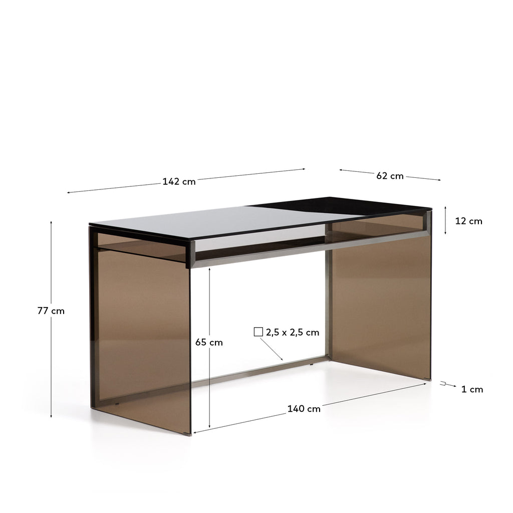 Escriptori Adile de vidre temperat marró i acer inoxidable 142 x 77 cm