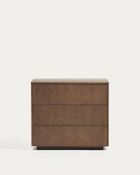 Commode Helvine 4 portes en placage de frêne avec finition ton noyer 90 x 78 cm FSC 100 %