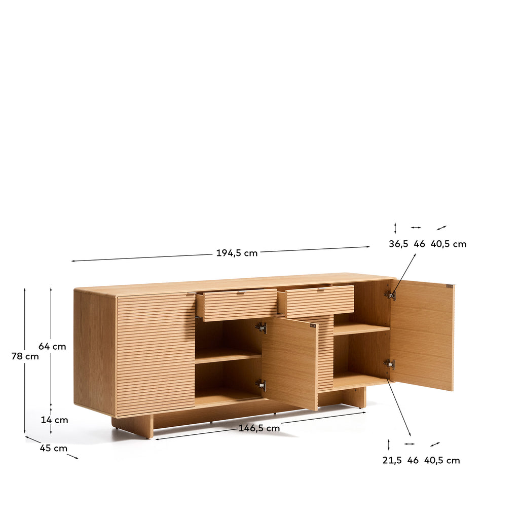 Aparador Norlen 4 puertas y 2 cajones de chapa de roble acabado tono natural FSC Mix Credit 194,5 x 78 cm