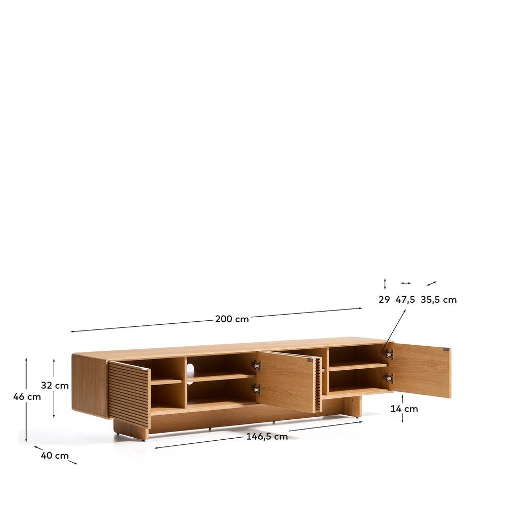 Moble TV Norlen 4 portes de xapa de roure amb acabat en to natural FSC Mix Credit 200 x 46 cm